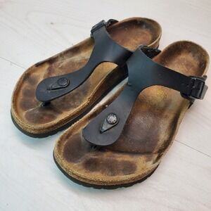 Birkenstock Gizeh Black Leather Thong Sandals Comfort Cork Footbed Women Size 40